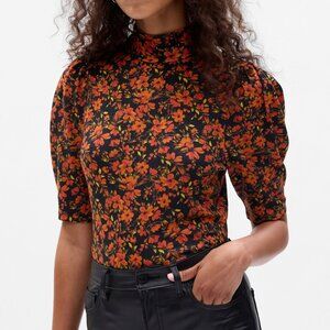 GAP Puff Sleeve Mock Neck Flora Tee in XL